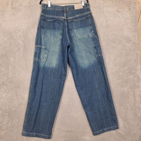 Vintage Bugle Boy Baggy Jeans Mens 34x34 Blue double knee carpenter utility Rare - Picture 2 of 10